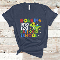Dinosaur Roaring Into 120 Days Of School Kids Boys Girls 120 Days Smarter T Shirt - Wonder Print Shop