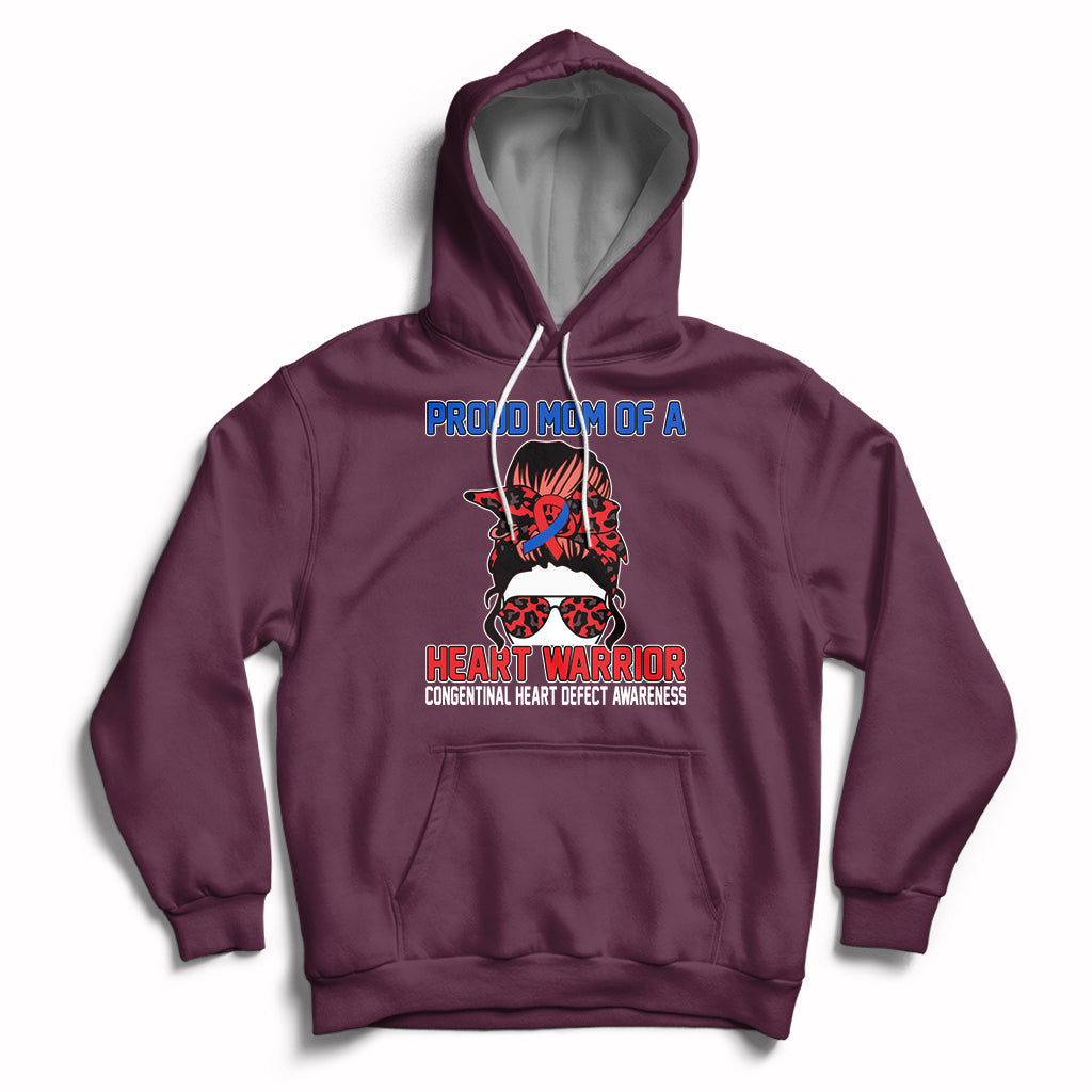 Messy Bun Mom Of A Heart Warrior CHD Congenital Heart Defect Hoodie - Wonder Print Shop