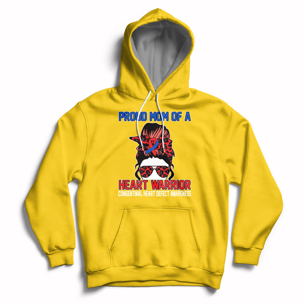 Messy Bun Mom Of A Heart Warrior CHD Congenital Heart Defect Hoodie - Wonder Print Shop