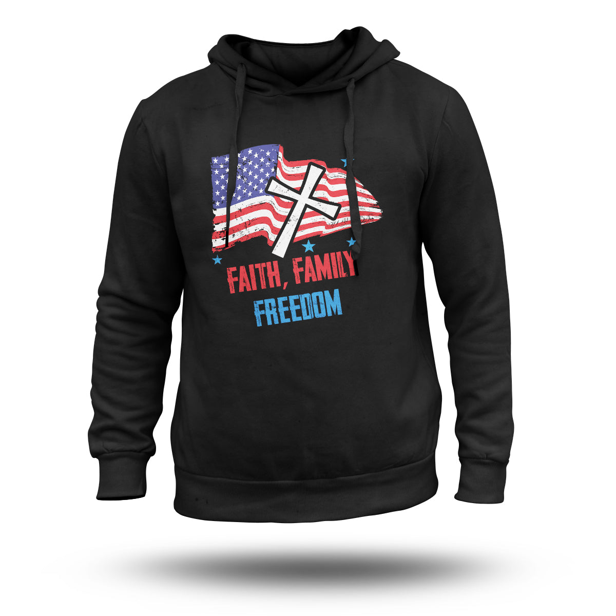 Faith Family Freedom Christian Cross USA Flag, Christian Patriotic Hoodie - Wonder Print Shop