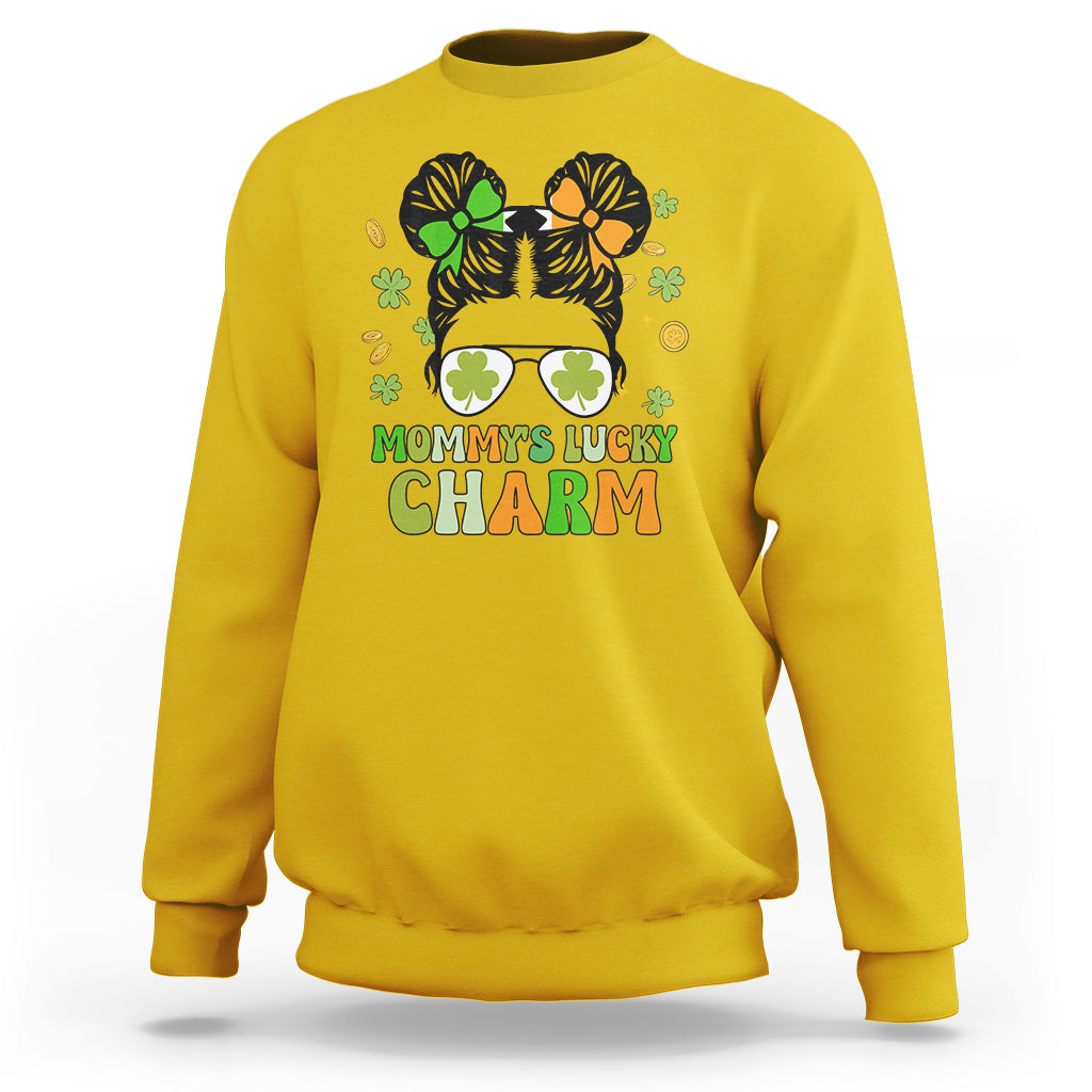 St Patricks Day Mommy's Lucky Charm Cute Little Bun Irish Girls Sweatshirt - Wonder Print Shop