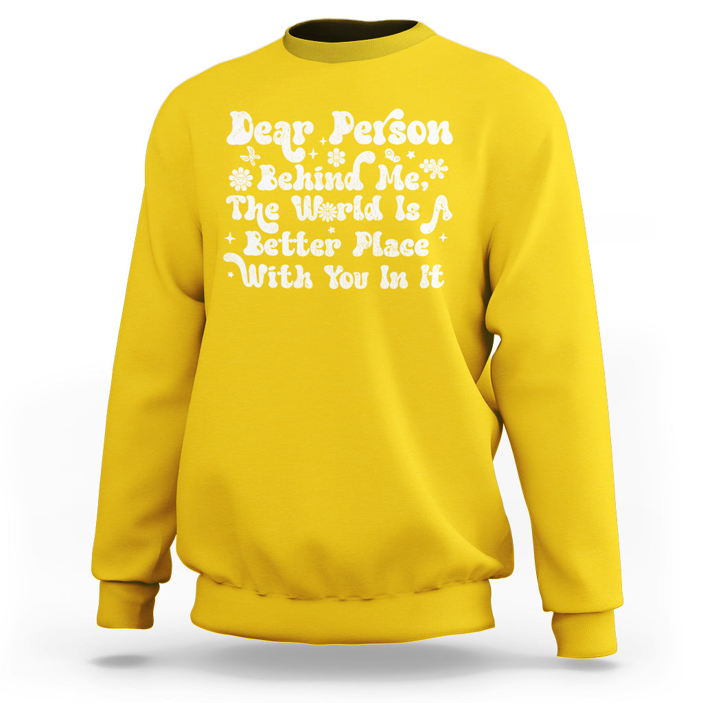 Daisy yellow sweatshirt with front graphic text and hearts, crew neck long sleeves