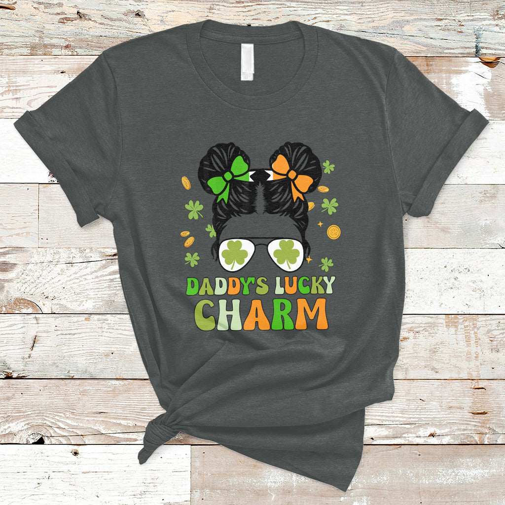 St Patricks Day Daddy's Lucky Charm Cute Little Bun Irish Girls T-Shirt - Wonder Print Shop