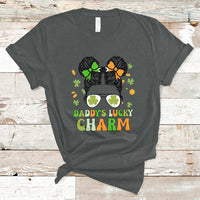 St Patricks Day Daddy's Lucky Charm Cute Little Bun Irish Girls T-Shirt - Wonder Print Shop