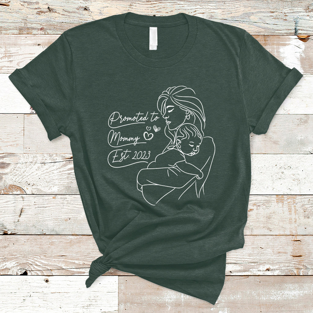 Promoted To Mommy Est. 2023 New Mom Gift First Mommy First Mother's Day T Shirt - Wonder Print Shop