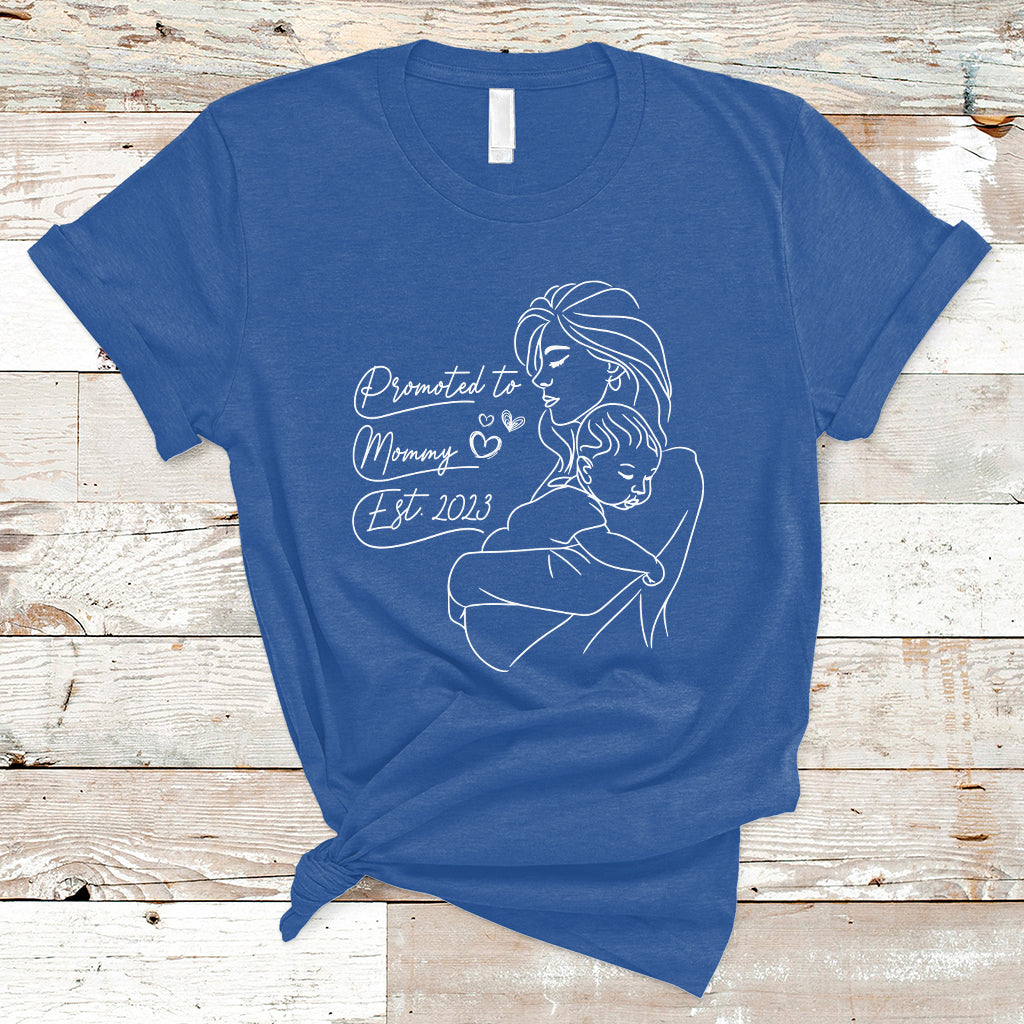 Promoted To Mommy Est. 2023 New Mom Gift First Mommy First Mother's Day T Shirt - Wonder Print Shop