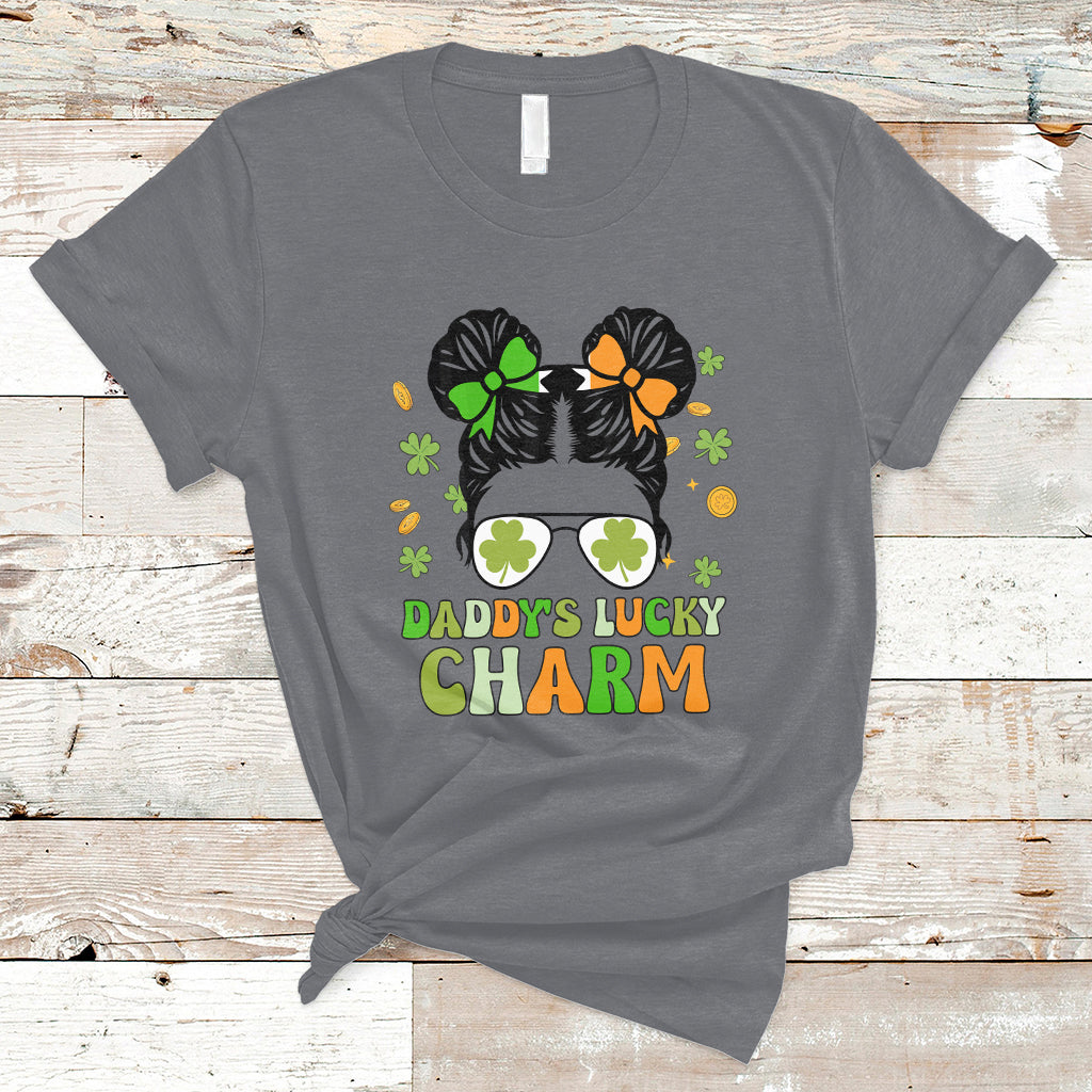 St Patricks Day Daddy's Lucky Charm Cute Little Bun Irish Girls T-Shirt - Wonder Print Shop