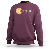 Maroon sweatshirt with colorful pie graphic and three pi symbol text across the chest