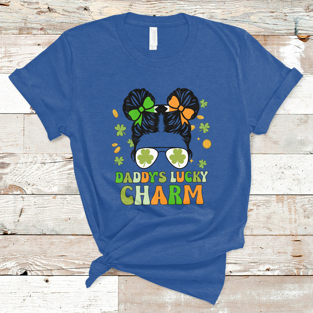 St Patricks Day Daddy's Lucky Charm Cute Little Bun Irish Girls T-Shirt - Wonder Print Shop
