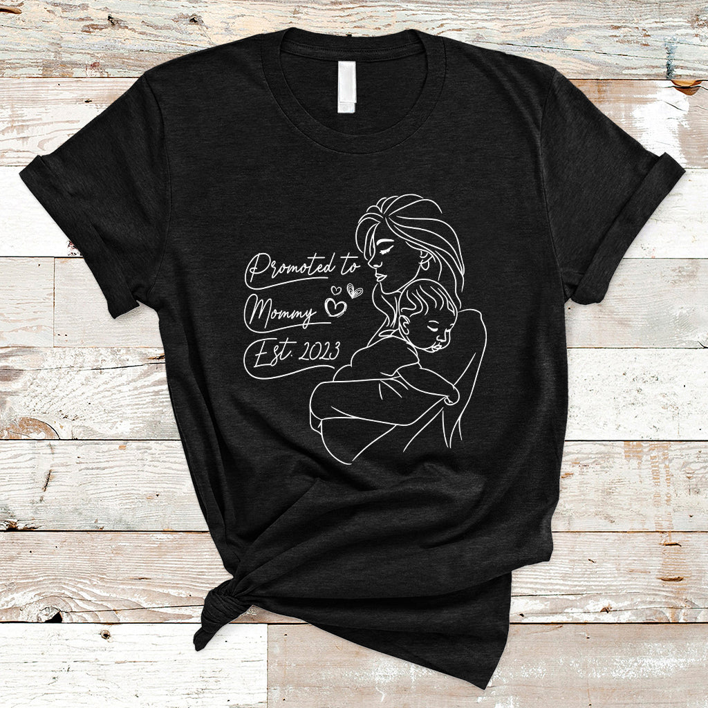 Promoted To Mommy Est. 2023 New Mom Gift First Mommy First Mother's Day T Shirt - Wonder Print Shop