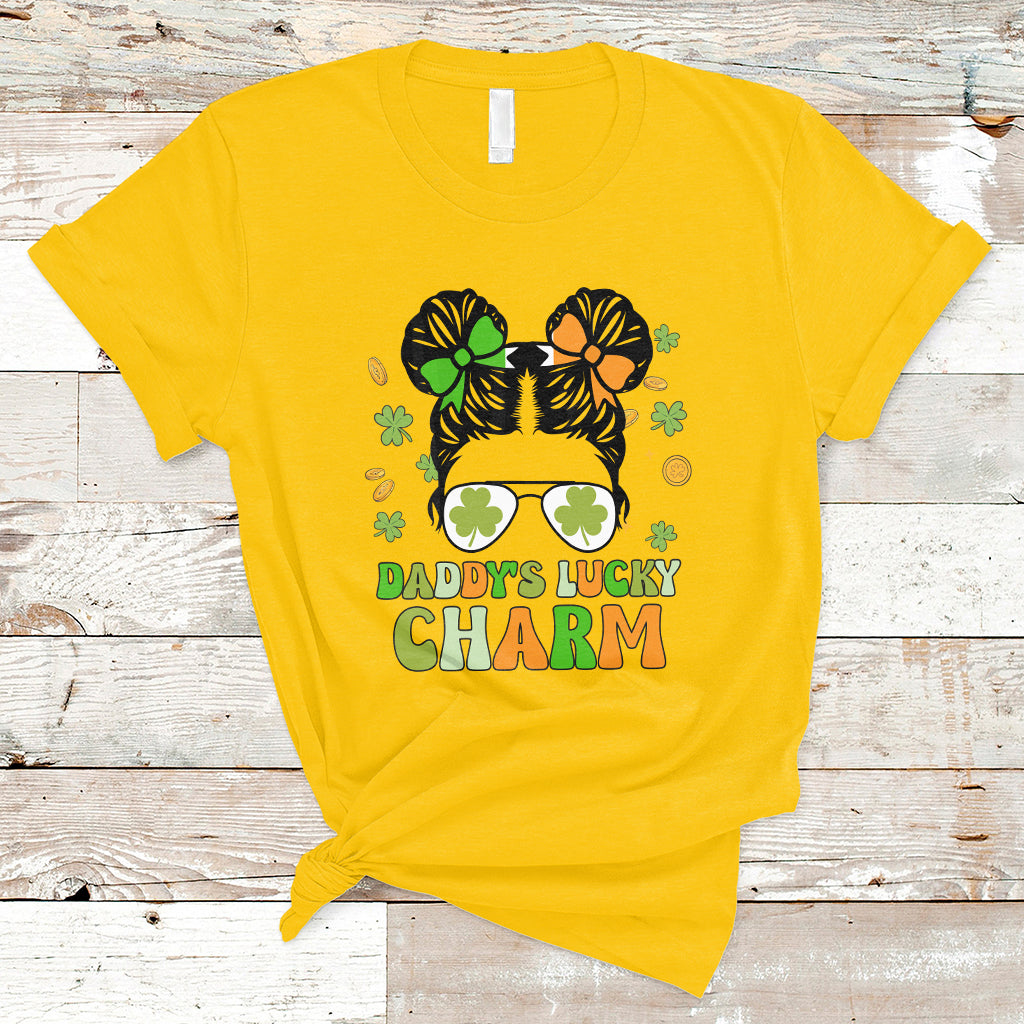 St Patricks Day Daddy's Lucky Charm Cute Little Bun Irish Girls T-Shirt - Wonder Print Shop