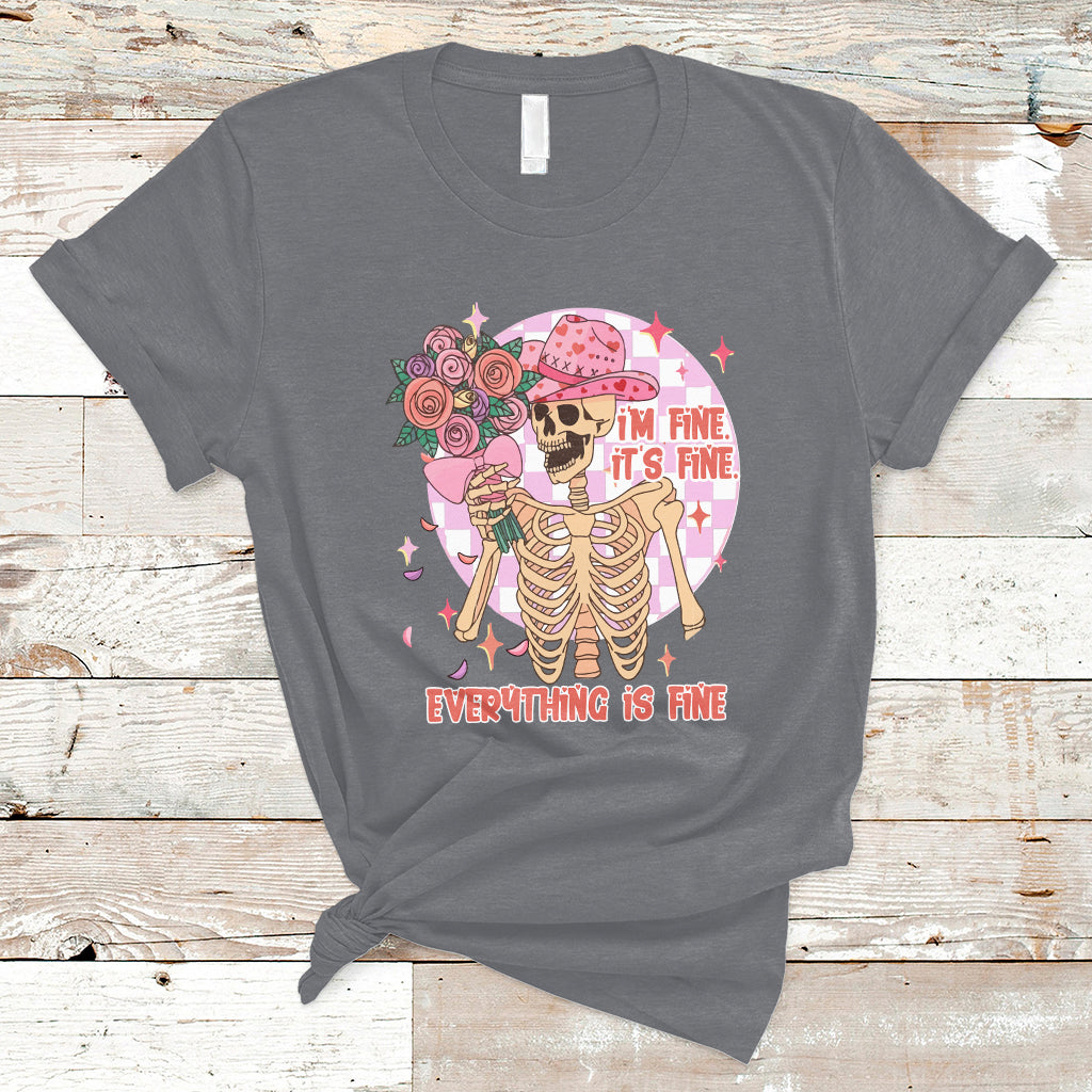 Funny Valentines I'm Fine It's Fine Everything's Fine Cowboy T-Shirt - Wonder Print Shop