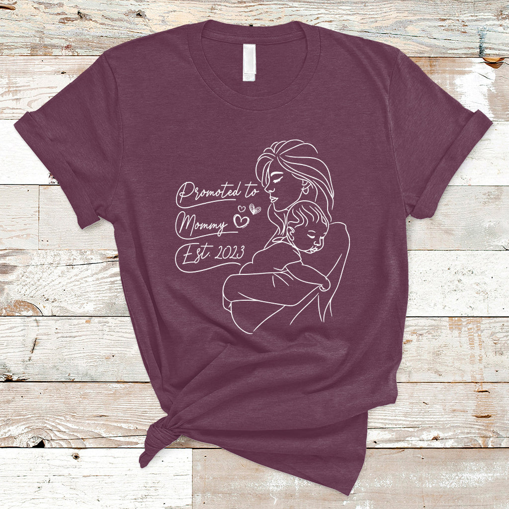 Promoted To Mommy Est. 2023 New Mom Gift First Mommy First Mother's Day T Shirt - Wonder Print Shop