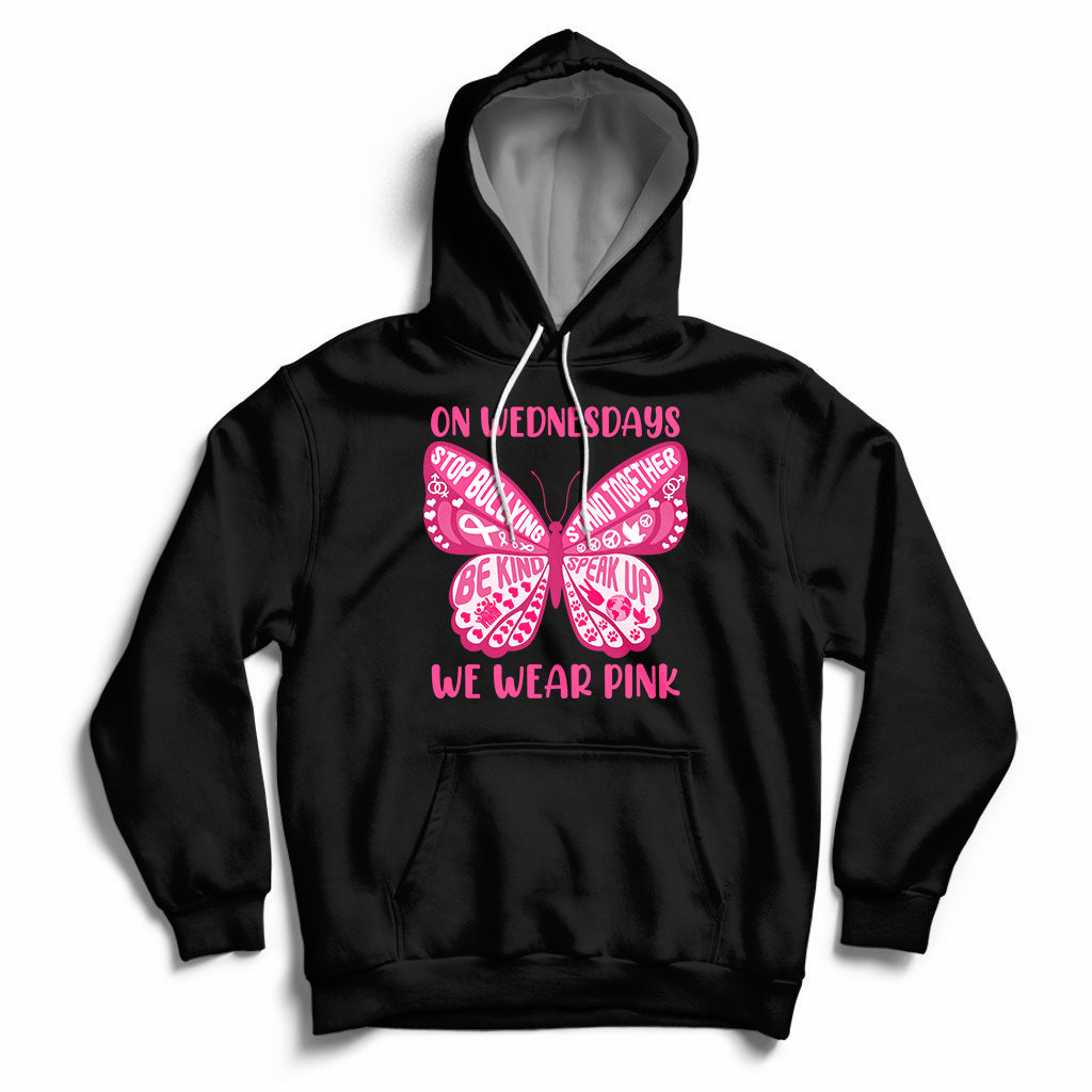Pink Shirt Day On Wednesdays We Wear Pink Butterfly Anti Bullying Hoodie - Wonder Print Shop