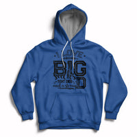 Royal blue pullover hoodie with front football-themed graphic and kangaroo pocket