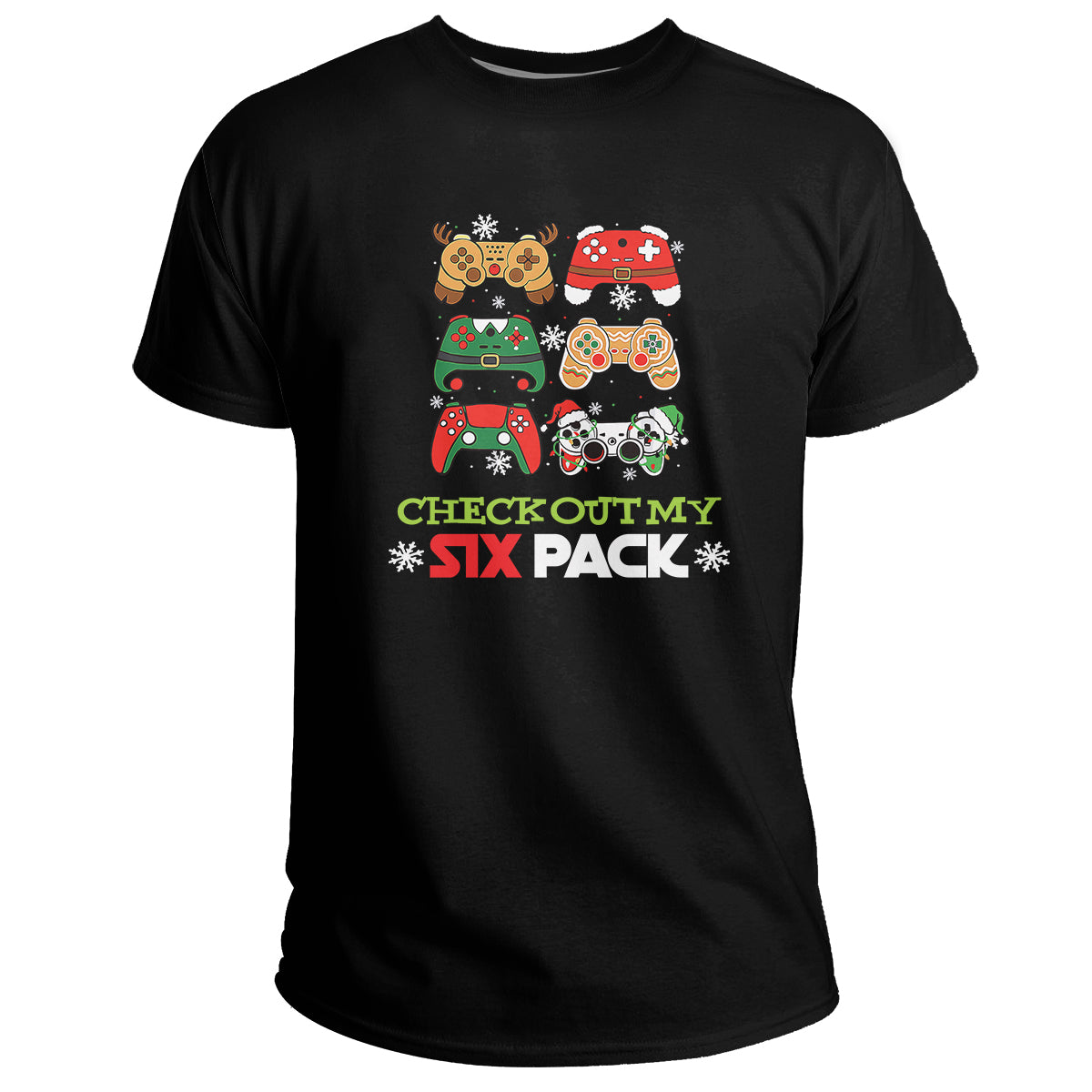 Check Out My Six Pack Funny Video Gaming Controllers, Christmas Game Consoles T Shirt - Wonder Print Shop