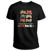 Check Out My Six Pack Funny Video Gaming Controllers, Christmas Game Consoles T Shirt - Wonder Print Shop