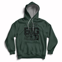 Forest green pullover hoodie with front football-themed graphic and kangaroo pocket