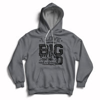 Charcoal gray pullover hoodie with front football-themed graphic and kangaroo pocket
