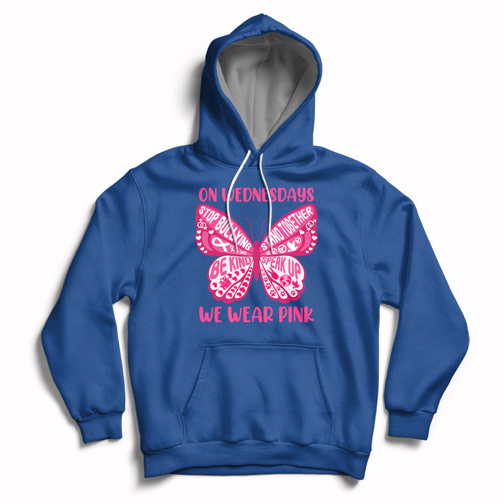 Pink Shirt Day On Wednesdays We Wear Pink Butterfly Anti Bullying Hoodie - Wonder Print Shop