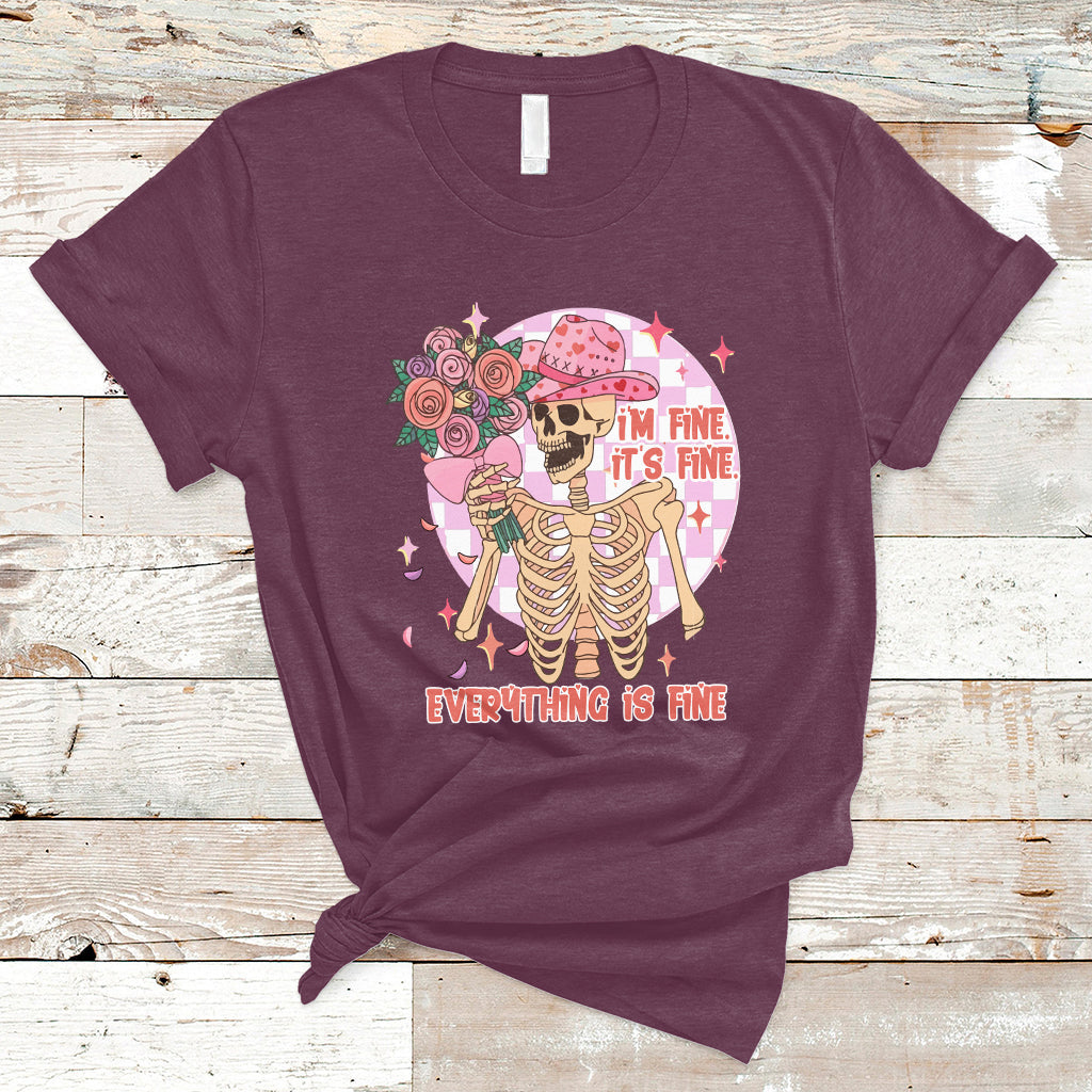 Funny Valentines I'm Fine It's Fine Everything's Fine Cowboy T-Shirt - Wonder Print Shop