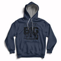 Navy pullover hoodie with front football-themed graphic and kangaroo pocket