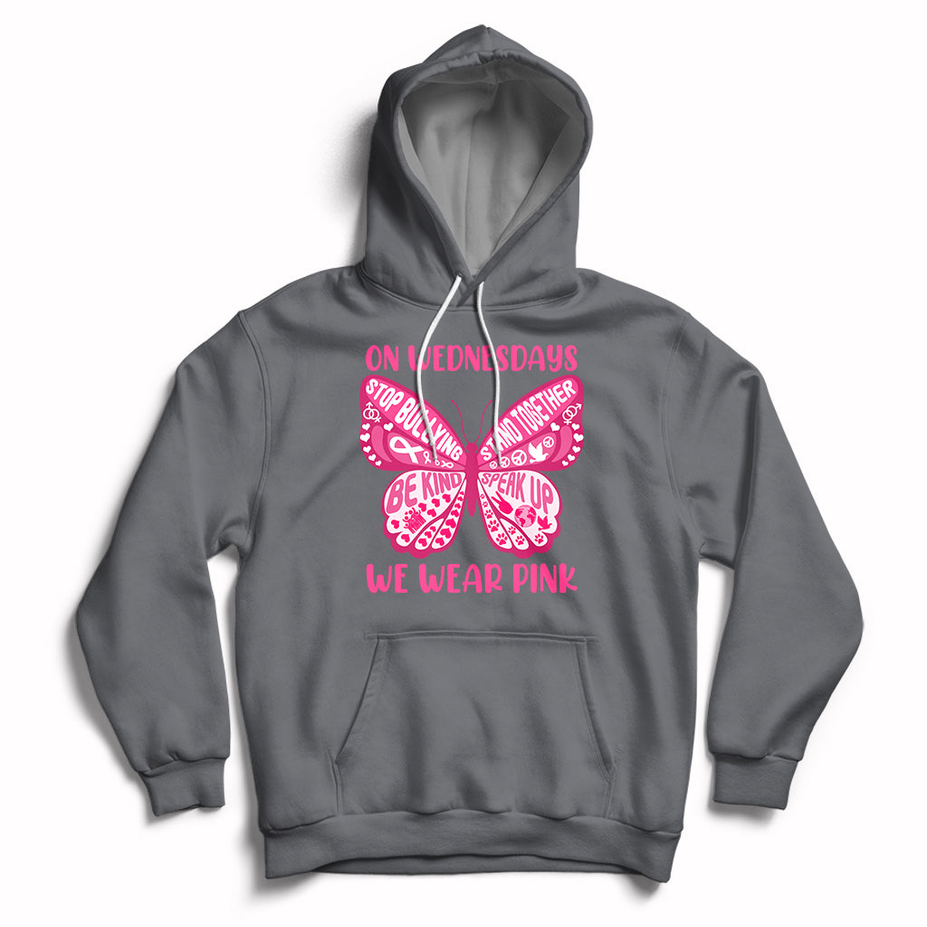 Pink Shirt Day On Wednesdays We Wear Pink Butterfly Anti Bullying Hoodie - Wonder Print Shop