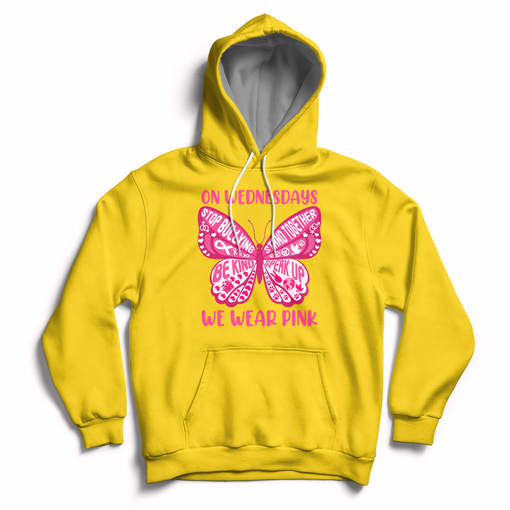 Pink Shirt Day On Wednesdays We Wear Pink Butterfly Anti Bullying Hoodie - Wonder Print Shop