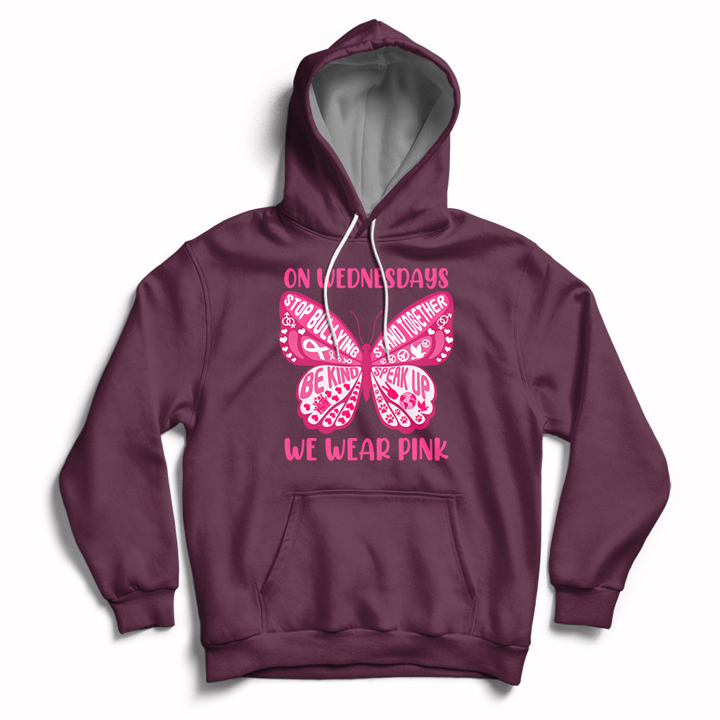 Pink Shirt Day On Wednesdays We Wear Pink Butterfly Anti Bullying Hoodie - Wonder Print Shop
