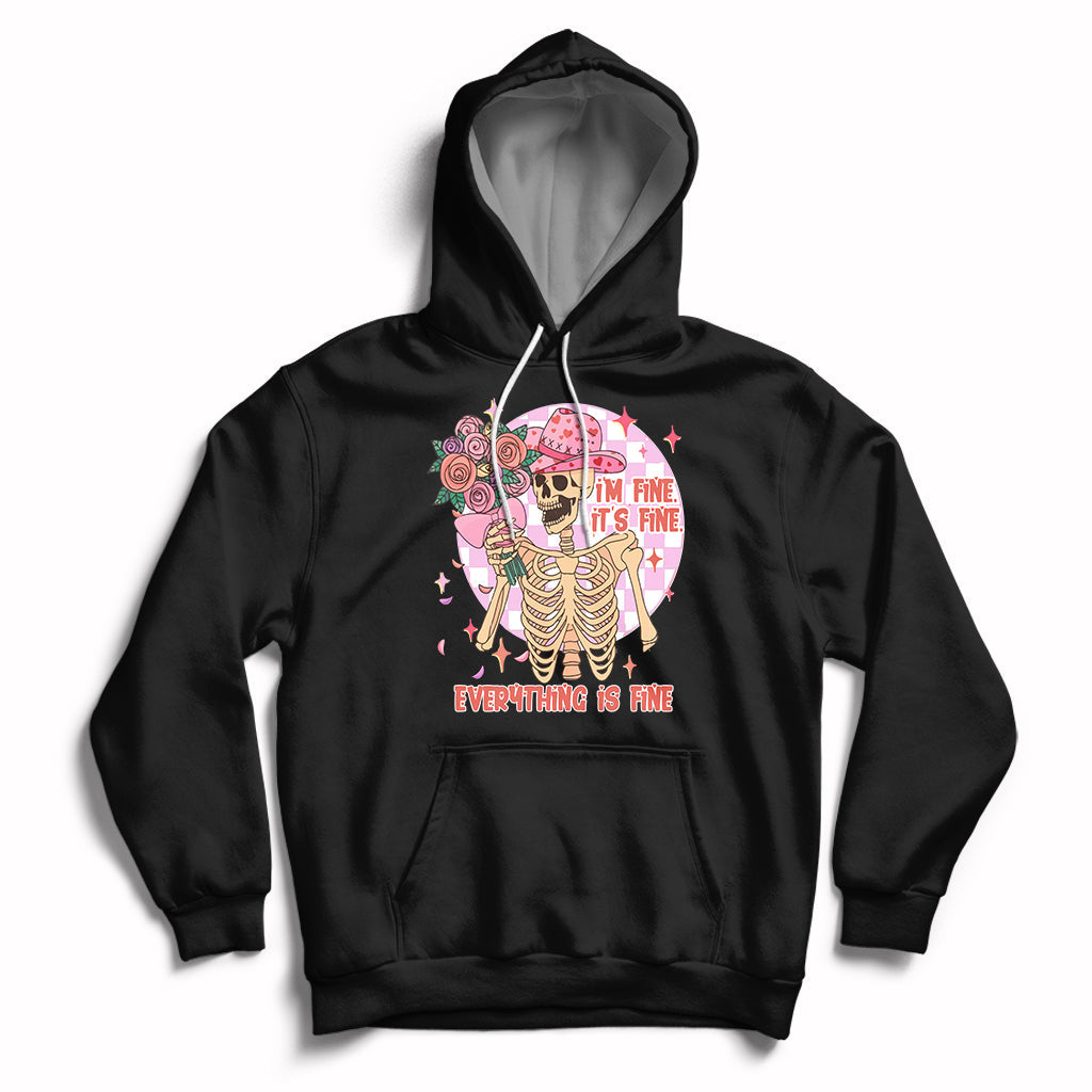 Funny Valentines I'm Fine It's Fine Everything's Fine Cowboy Hoodie - Wonder Print Shop
