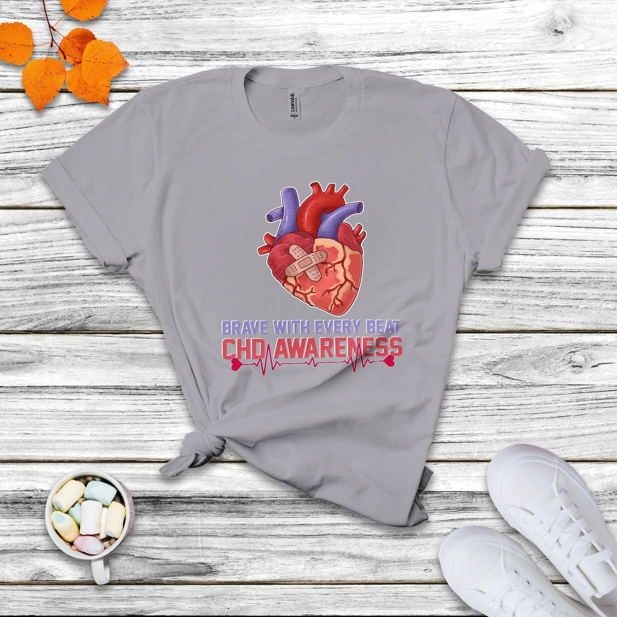 Brave With Every Beat CHD Heart Disease Red And Blue Ribbon T Shirt - Wonder Print Shop