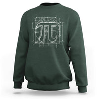 Forest green crewneck sweatshirt with white geometric Pi graphic on front
