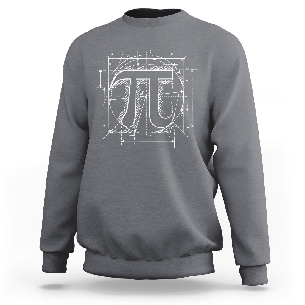 Charcoal gray crewneck sweatshirt with white geometric Pi graphic on front