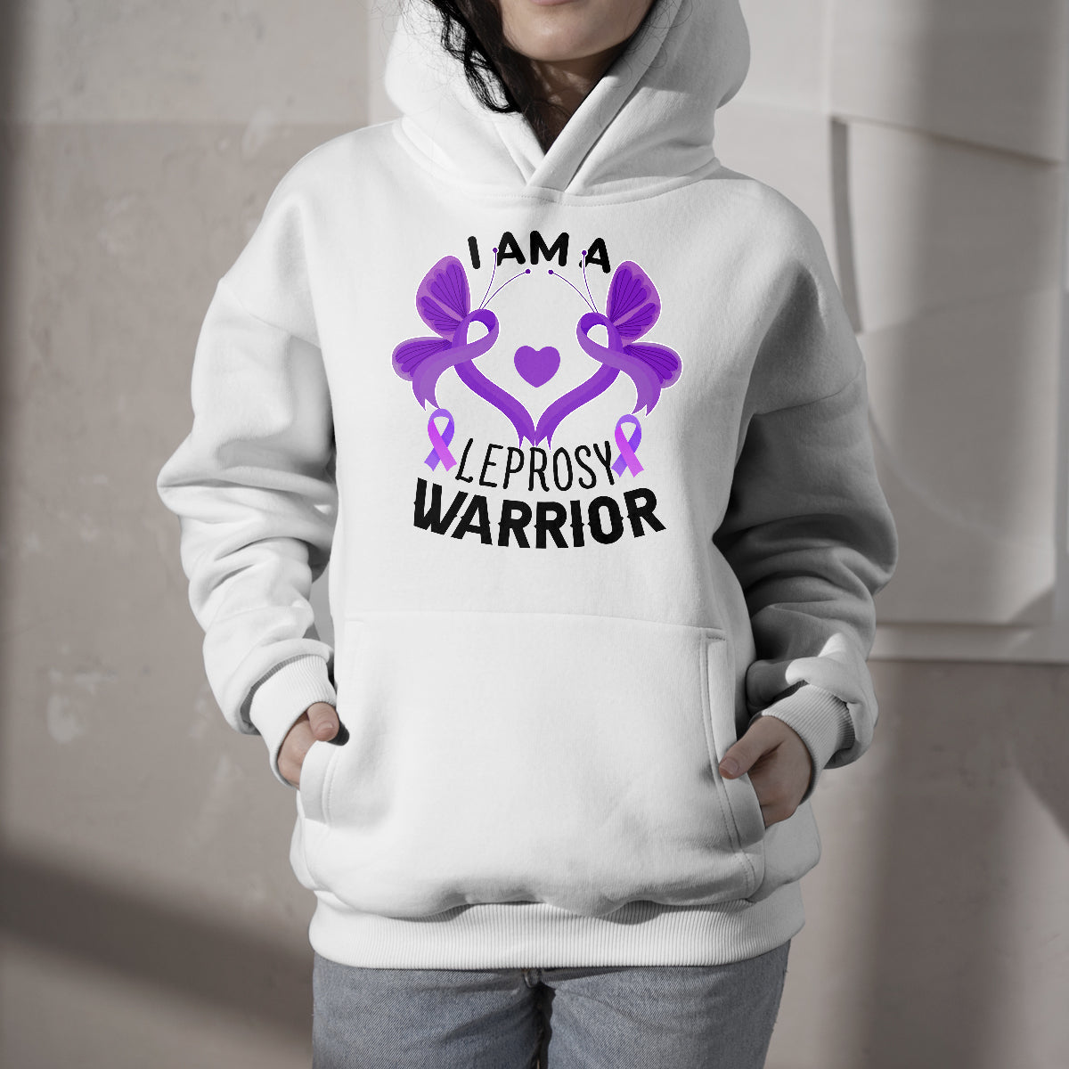 I Am A Leprosy Warrior Purple Ribbon with Butterfly, Awareness Hoodie - Wonder Print Shop