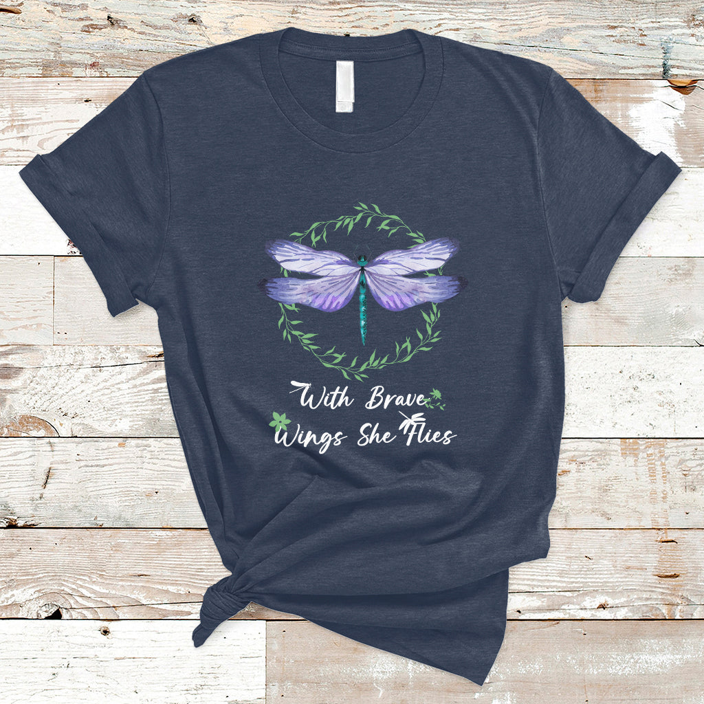 With Brave Wings She Flies Motivational Aesthetic Dragonfly T Shirt - Wonder Print Shop