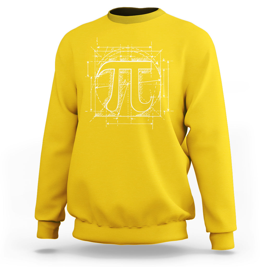 Daisy yellow crewneck sweatshirt with white geometric Pi graphic on front