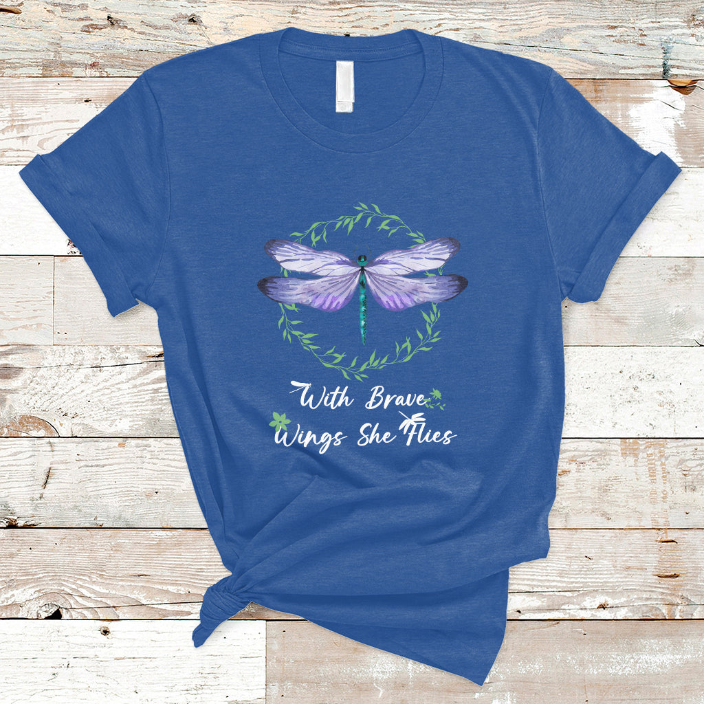 With Brave Wings She Flies Motivational Aesthetic Dragonfly T Shirt - Wonder Print Shop