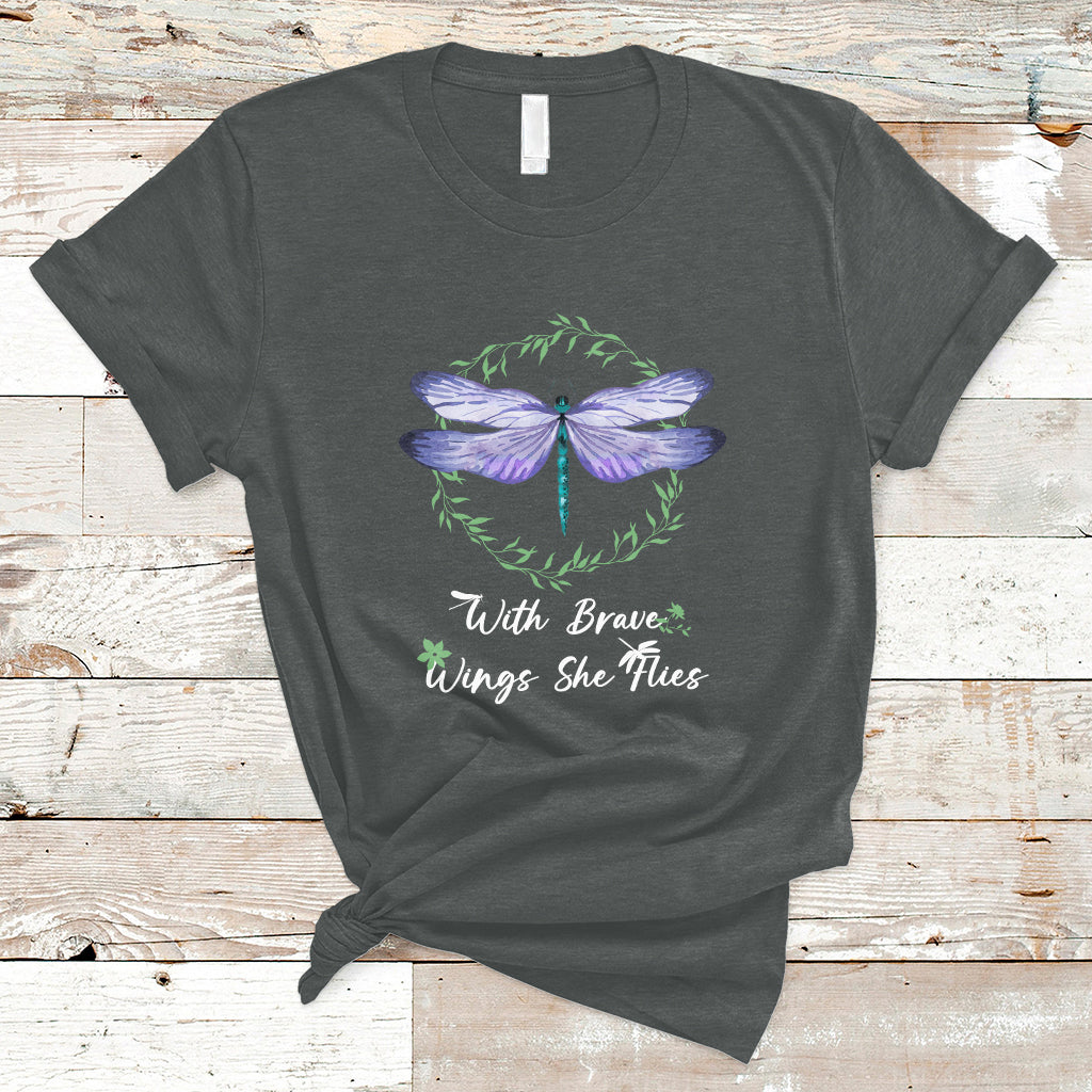 With Brave Wings She Flies Motivational Aesthetic Dragonfly T Shirt - Wonder Print Shop