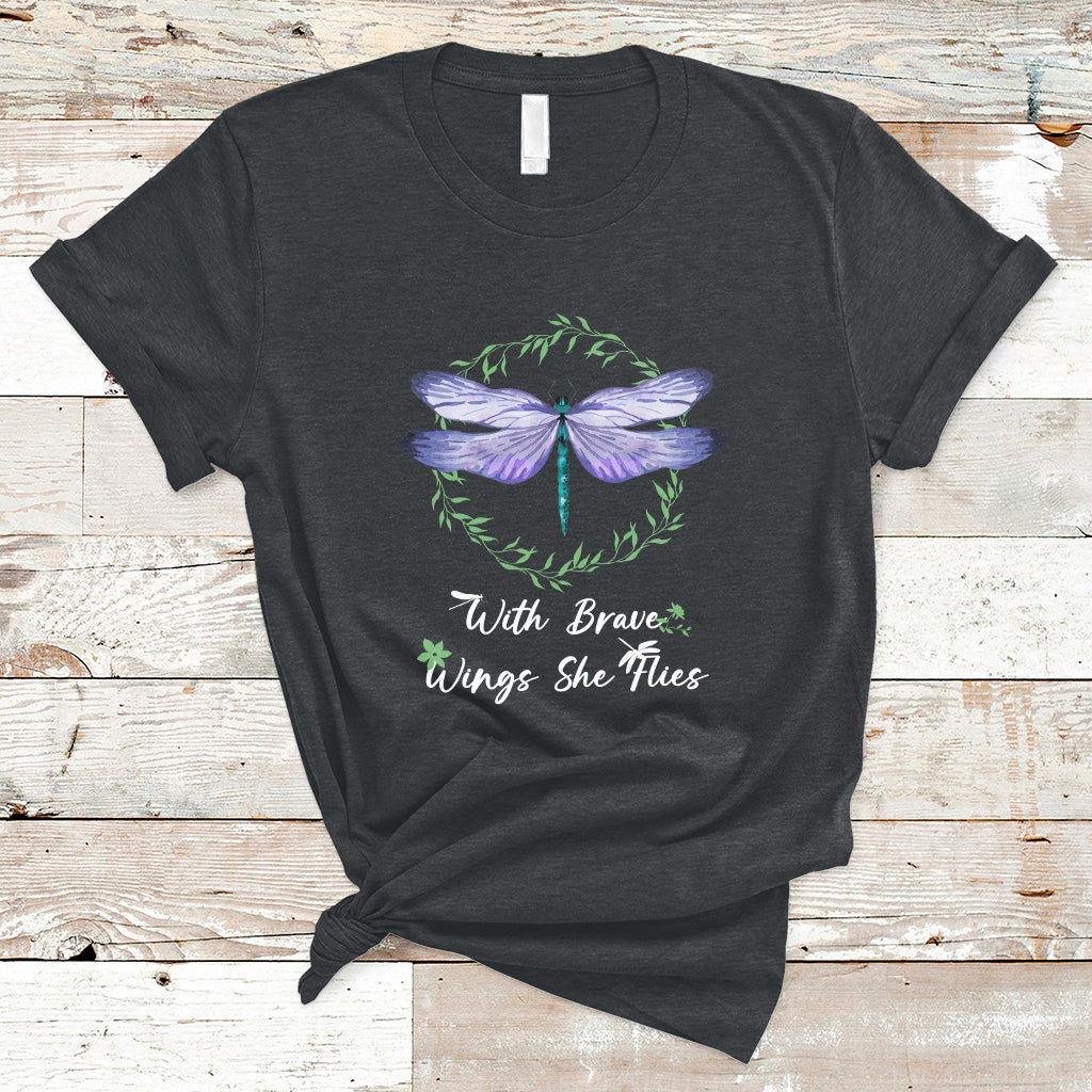 With Brave Wings She Flies Motivational Aesthetic Dragonfly T Shirt - Wonder Print Shop