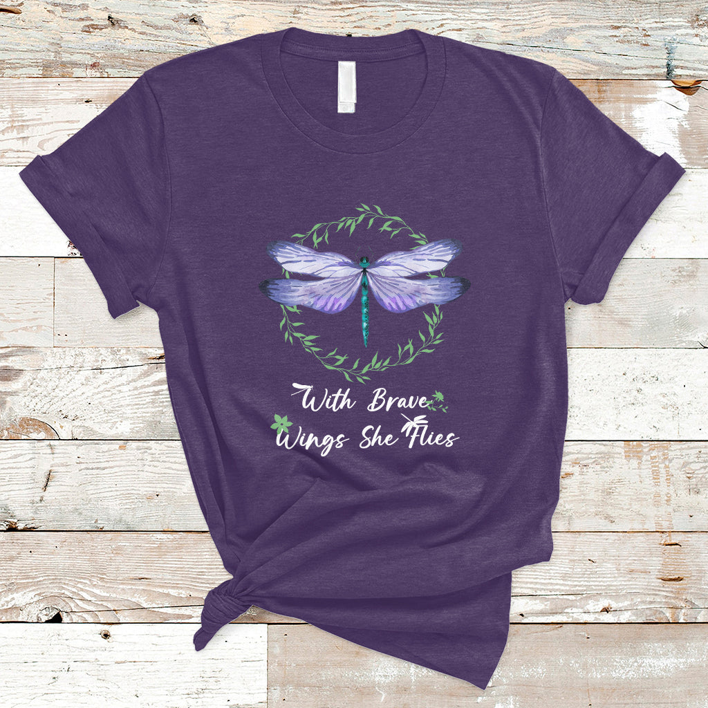 With Brave Wings She Flies Motivational Aesthetic Dragonfly T Shirt - Wonder Print Shop