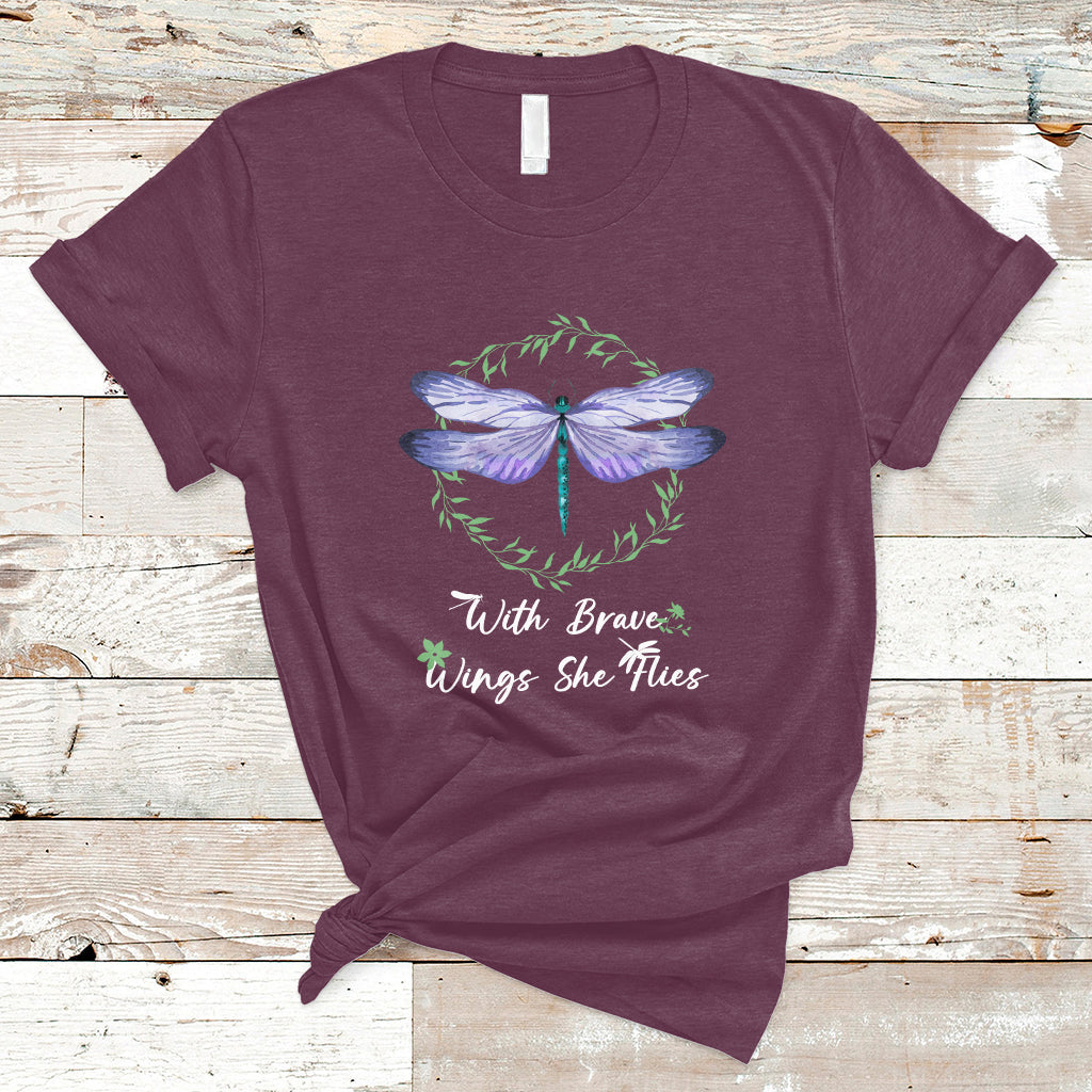 With Brave Wings She Flies Motivational Aesthetic Dragonfly T Shirt - Wonder Print Shop