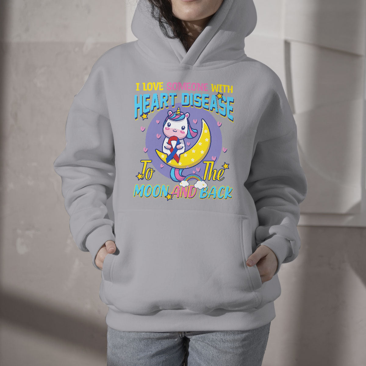 Unicorn I Love Someone With Heart Disease To The Moon & Back Hoodie - Wonder Print Shop