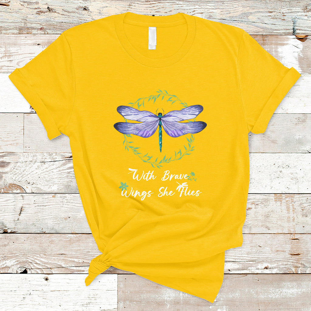 With Brave Wings She Flies Motivational Aesthetic Dragonfly T Shirt - Wonder Print Shop