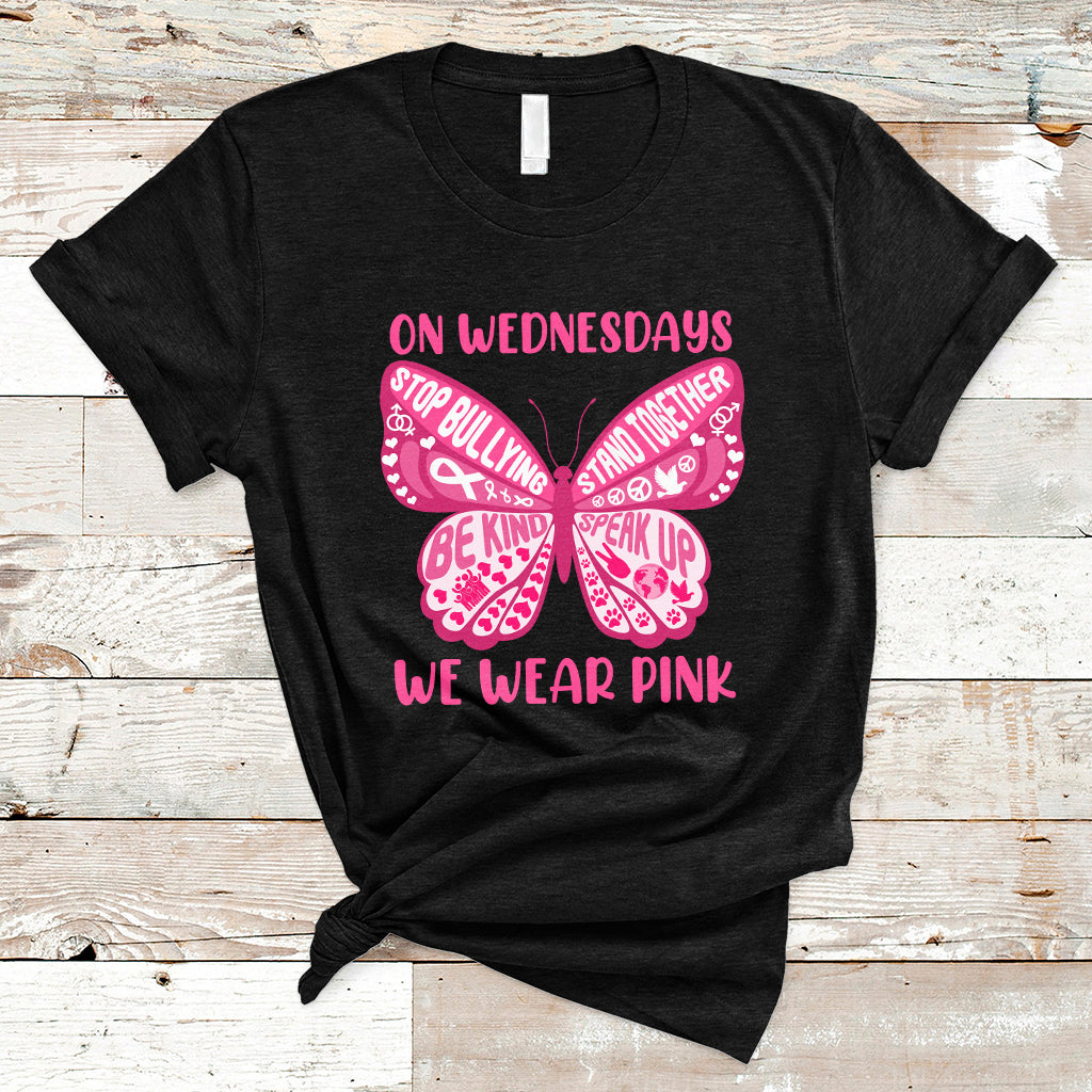 Pink Shirt Day On Wednesdays We Wear Pink Butterfly Anti Bullying T Shirt - Wonder Print Shop