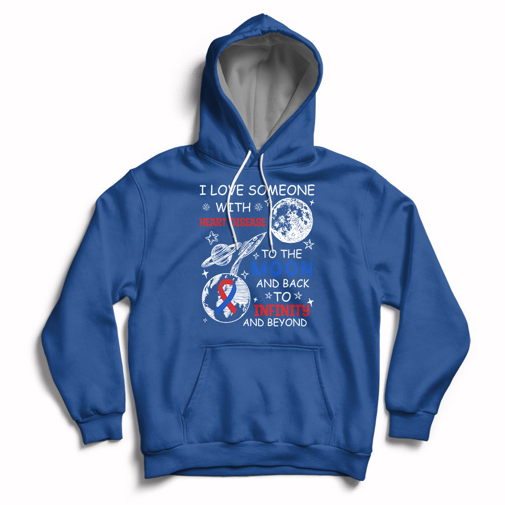 Royal blue zip-front hoodie with heart-themed graphic on chest and back print