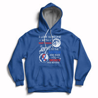 Royal blue zip-front hoodie with heart-themed graphic on chest and back print