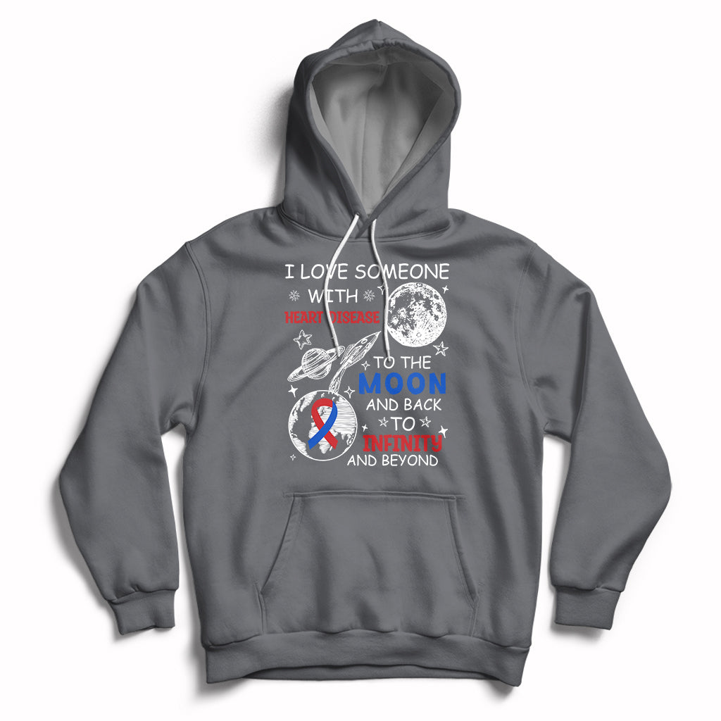 Charcoal zip-front hoodie with heart-themed graphic on chest and back print
