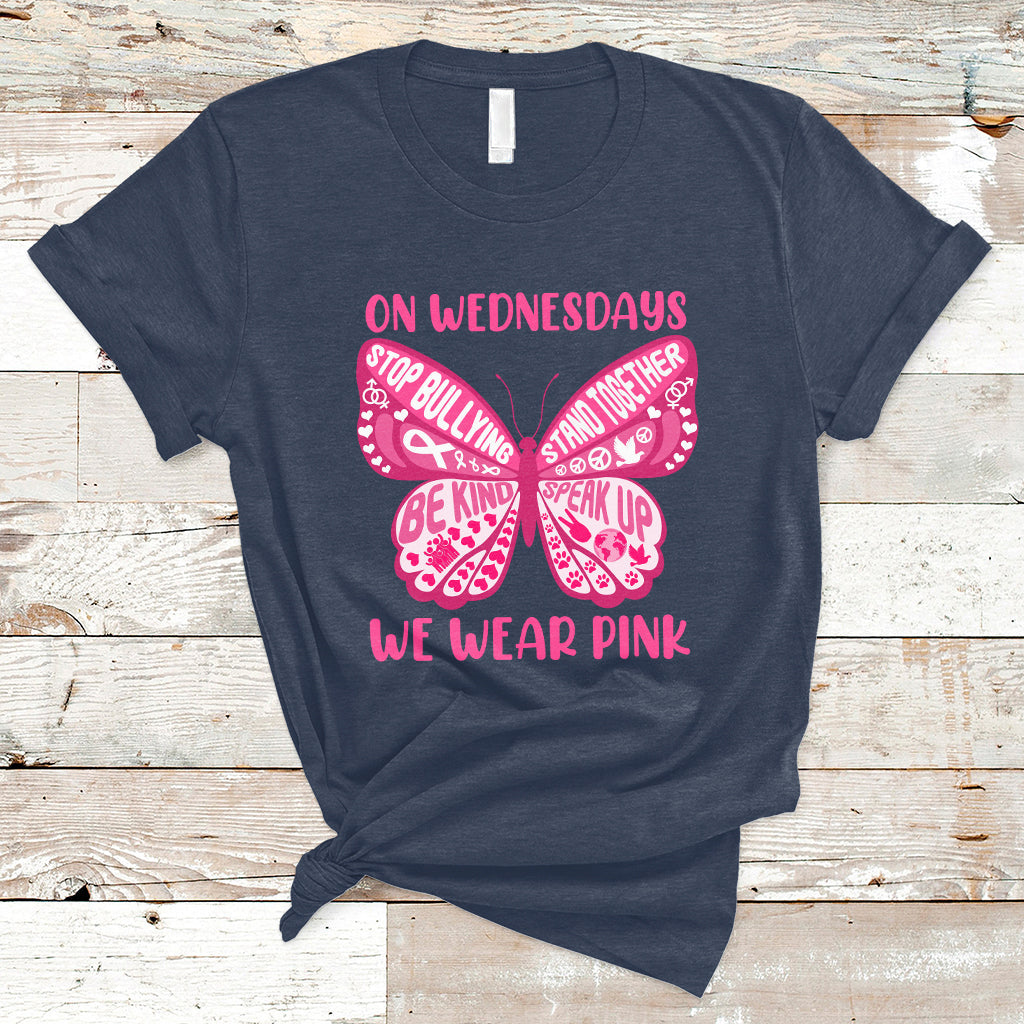 Pink Shirt Day On Wednesdays We Wear Pink Butterfly Anti Bullying T Shirt - Wonder Print Shop