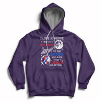 Purple zip-front hoodie with heart-themed graphic on chest and back print
