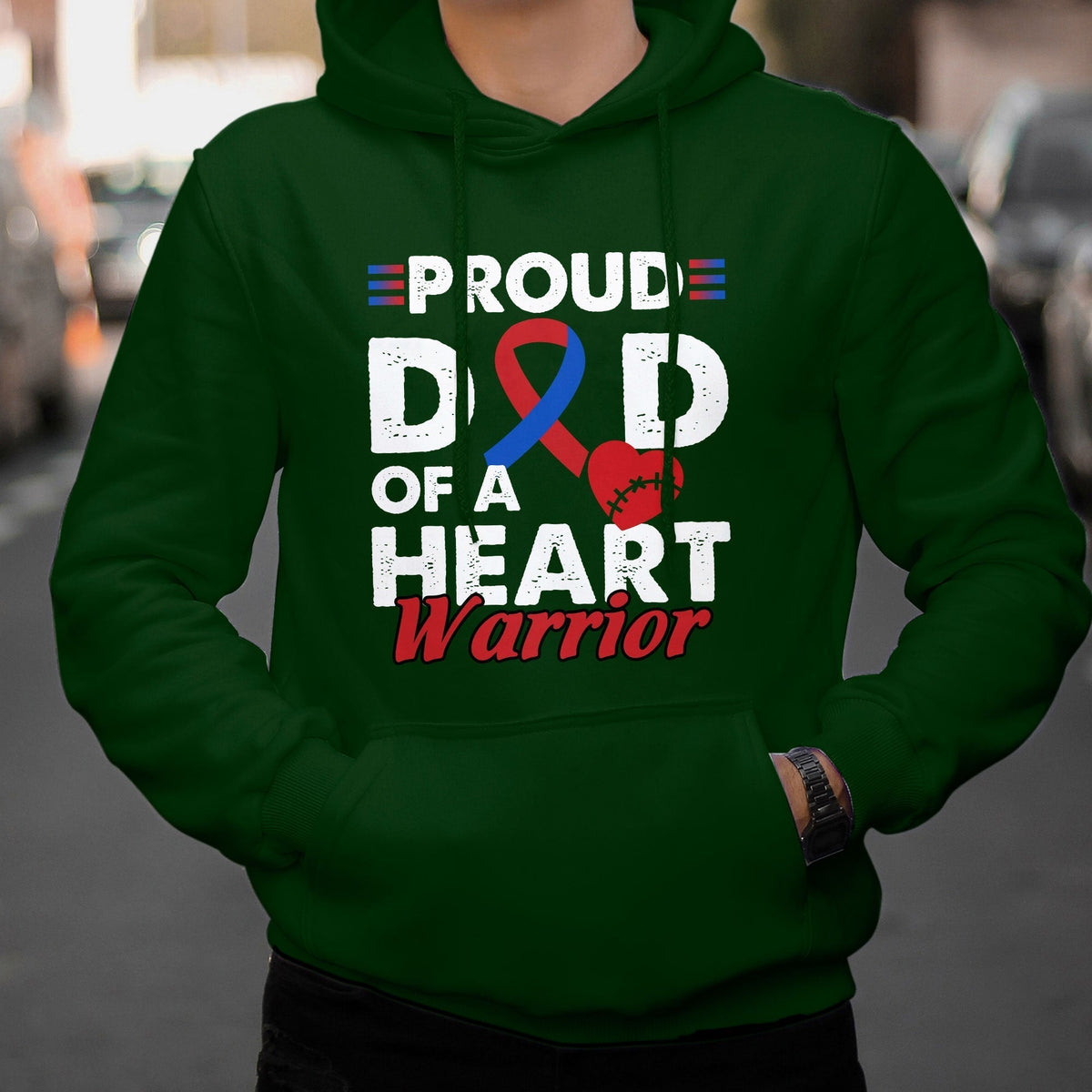 Dad Of A Heart Warrior CHD Congenital Heart Defect Awareness Hoodie - Wonder Print Shop